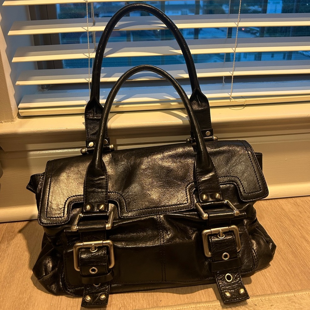 Liebeskind Black Leather Satchel with Glossy Finish